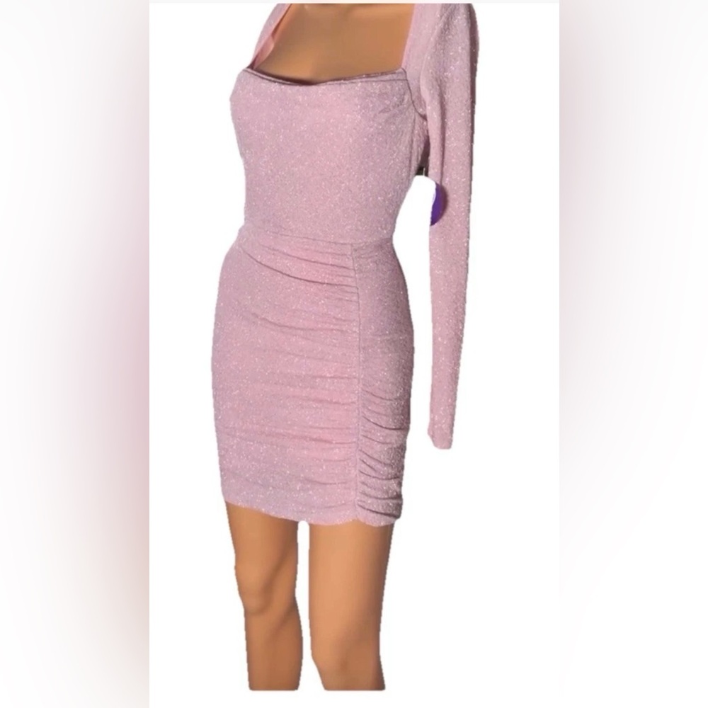 Windsor Women's Glitter Gal Ruched Mini Dress Pink Long Sleeve NWT Size XS